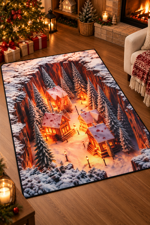 Christmas 3D Illusion Area Rug – Festive Holiday Floor Mat for Entryway, Hallway & Living Room