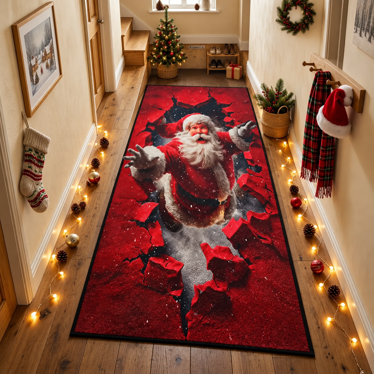 Christmas 3D Illusion Area Rug – Festive Holiday Floor Mat for Entryway, Hallway & Living Room